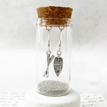 Load image into Gallery viewer, Silver Rowing Boat Oar Earrings in a Bottle.2