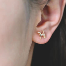 Load image into Gallery viewer, Gold Dog and Paw Print Stud Earrings With a Hand-Drawn Illustration in a Glass Dome.
