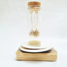 Load image into Gallery viewer, Abstract Sun Gold Oval Hoop Earrings in a Bottle - Zamsoe