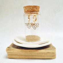 Load image into Gallery viewer, Bee and Honeycomb Gold Huggie Earrings in a bottle - Zamsoe