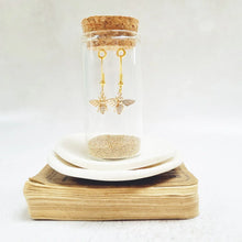 Load image into Gallery viewer, Gold Bee and Crystal Fish Hook Earrings in a Bottle - Zamsoe