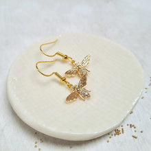 Load image into Gallery viewer, Gold Bee and Crystal Fish Hook Earrings in a Bottle - Zamsoe