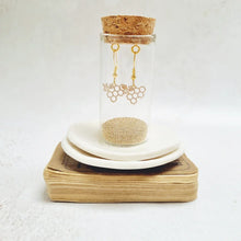 Load image into Gallery viewer, Gold Bee and Honeycomb Fish Hook Earrings in a Bottle - Zamsoe