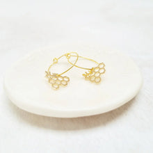 Load image into Gallery viewer, Gold Plated Bee and Honeycomb Hoop Earrings. - Zamsoe