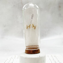 Load image into Gallery viewer, Gold Dog and Paw Print Stud Earrings With a Hand-Drawn Illustration in a Glass Dome.