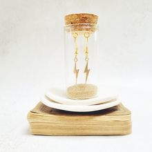 Load image into Gallery viewer, Gold Lightening Bolt Fish Hook Earrings in a Bottle - Zamsoe