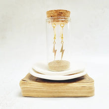 Load image into Gallery viewer, Gold Lightening Bolt Fish Hook Earrings in a Bottle - Zamsoe