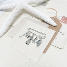 Load image into Gallery viewer, The Coastal Rower: Rowing Boat and Lighthouse Charm Kilt Pin.