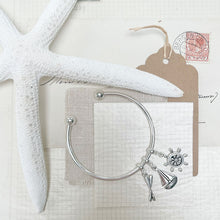 Load image into Gallery viewer, The Navigator: Sailboat and Ship’s Wheel Charm Bangle
