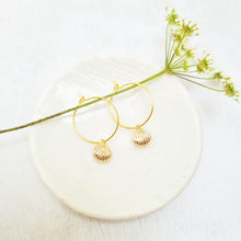 Load image into Gallery viewer, Gold Plated Seashell Hoop Earrings. - Zamsoe