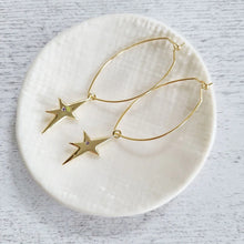 Load image into Gallery viewer, Gold Star with Crystal Oval Hoop Earrings in a Bottle - Zamsoe