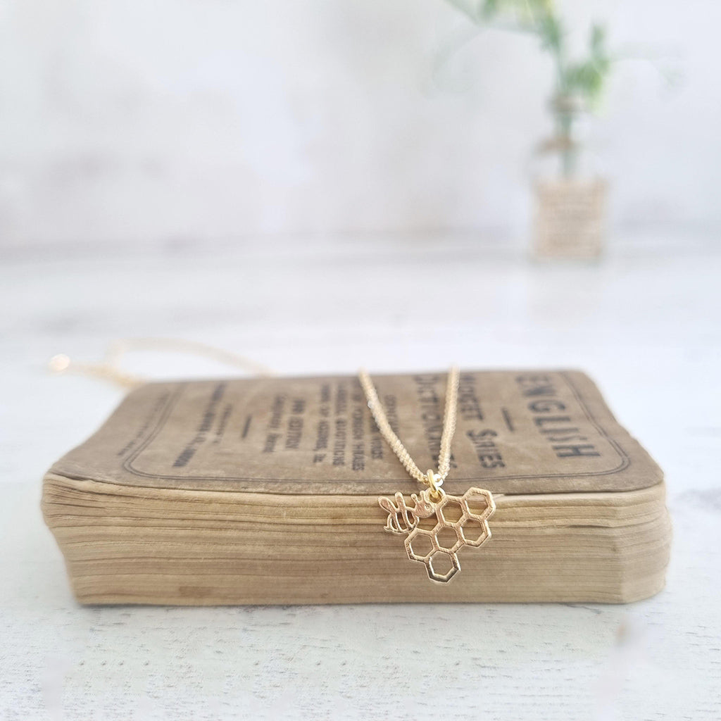 Gold Bee and Honeycomb Necklace - 601