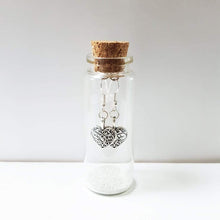 Load image into Gallery viewer, Filigree Heart Earrings in a Bottle. Zamsoe Earrings
