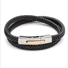 Load image into Gallery viewer, Men’s Plaited Double Leather Bracelet with gold ion plating - Zamsoe