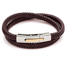 Load image into Gallery viewer, Men’s Plaited Leather Bracelet with gold ion plating brown
