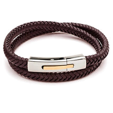 Load image into Gallery viewer, Men’s Plaited Double Leather Bracelet with gold ion plating - Zamsoe