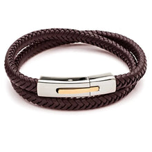 Load image into Gallery viewer, Men’s Plaited Double Leather Bracelet with gold ion plating - Zamsoe