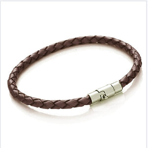 Plaited Leather Bracelet for Men Brown