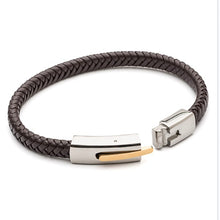 Load image into Gallery viewer, Men’s Plaited Leather Bracelet with gold ion plating Brown
