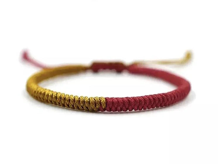Tibetan Chinese handmade braid snake knot rope Buddhist lucky bracelet For Men And Women Red and Gold