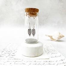 Load image into Gallery viewer, Silver Rowing Boat Earrings in a Bottle.

