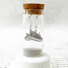 Load image into Gallery viewer, Silver Cruise Ship Earrings in a Bottle. 2
