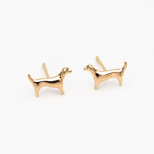 Load image into Gallery viewer, Gold Dog and  Paw Print Stud Earrings With a Hand-Drawn Illustration in a  Glass Dome.
