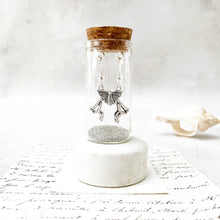 Load image into Gallery viewer, Silver Deck Chair &amp; Parasol Earrings in a Bottle.

