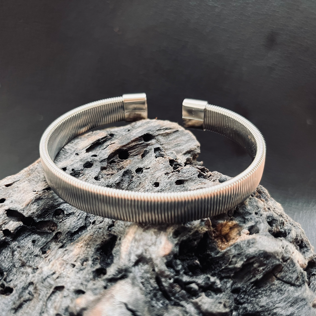 Vertical Stripes Stainless Steel Open Bracelet