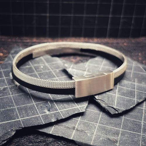 Double Banded Steel And Leather Bracelet for Men