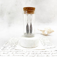 Load image into Gallery viewer, Silver Surfboard Earrings in a Bottle.
