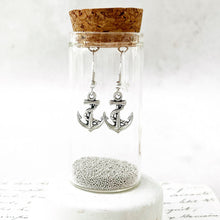 Load image into Gallery viewer, Silver Anchor Earrings in a Bottle.
