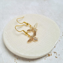 Load image into Gallery viewer, Gold Bee and Crystal Fish Hook Earrings in a Bottle
