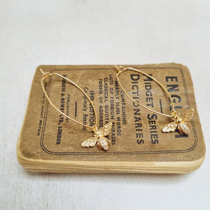 Gold Bee with Crystal Oval Hoop Earrings in a Bottle