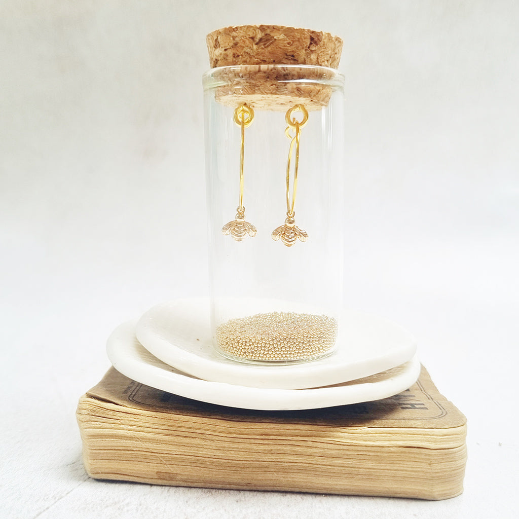 Gold Plated Bee Pendant Hoop Earrings. - Zamsoe
