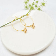 Load image into Gallery viewer, Gold Plated Bee Pendant Hoop Earrings.
