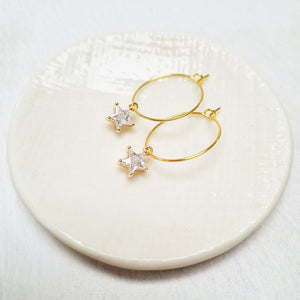 Gold Plated Crystal Star Hoop Earrings