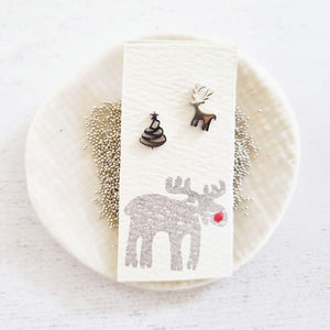 Cute  Reindeer and Christmas Tree Stud Earrings