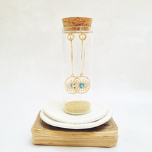 Load image into Gallery viewer, Gold Evil Eye Oval Hoop Earrings in a Bottle
