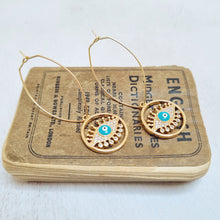 Load image into Gallery viewer, Gold Evil Eye Oval Hoop Earrings in a Bottle
