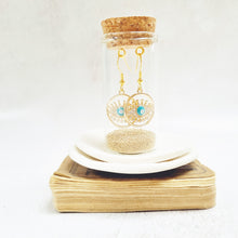 Load image into Gallery viewer, Gold Evil Eye Fish Hook Earrings in a Bottle
