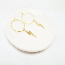 Load image into Gallery viewer, Gold Plated Lightning Hoop Earrings.
