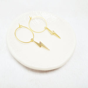 Gold Plated Lightning Hoop Earrings.