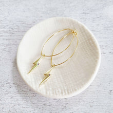 Load image into Gallery viewer, Gold Lightening Bolt Oval Hoop Earrings in a Bottle
