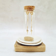 Load image into Gallery viewer, Gold Lightening Bolt Oval Hoop Earrings in a Bottle
