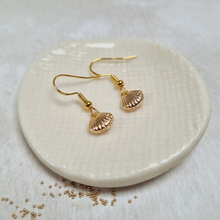 Load image into Gallery viewer, Gold Seashell Fish Hook Earrings in a Bottle
