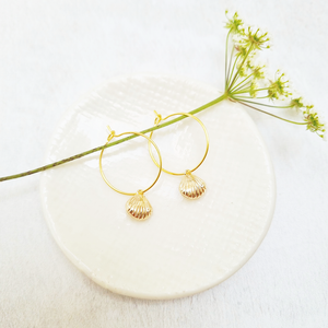 Gold Plated Seashell Hoop Earrings.