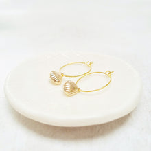 Load image into Gallery viewer, Gold Plated Seashell Hoop Earrings.
