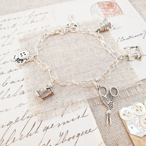 Sewing Five Charm Silver Plated Bracelet