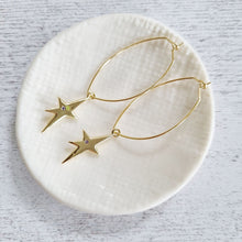 Load image into Gallery viewer, Gold Star with Crystal Oval Hoop Earrings in a Bottle
